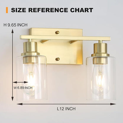 Brass Bedside Wall Sconces Set of 2, 1-Light Gold Bathroom Vanity Lights Fixtures with Clear Glass Shade, Farmhouse Modern E26 Wall Lamp for Hallway Living Room Bedroom
