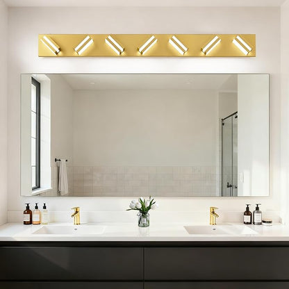 IZORRO LED Modern Bathroom Lights Fixtures(7-Light,Dimmable),Gold Acrylic Wall Lighting,Vanity Lights for Bathroom Over Mirror - 6000k 40In （No Assembly Required）