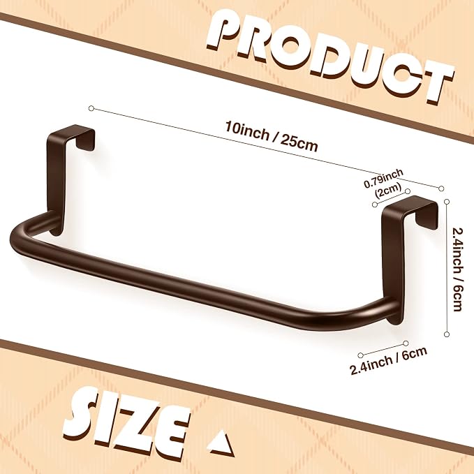 Patelai Over Cabinet Door Towel Bar, Metal Kitchen Rack,Brown | Hang Inside or Outside Cabinet for Hand Towels, No Drill Install, Bathroom Organizer, Saves Counter Space, Fits Doors
