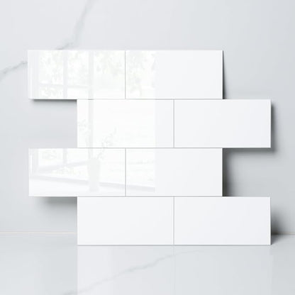 Luxury 10 Sheet Peel and Stick Backsplash,12”x12”Pure White Subway Tile for Kitchen Wall,Self Adhesive Glossy Faux Marble Tile,Stick on Accent Wall Backsplash Tile for Living Room, Bedroom,RV
