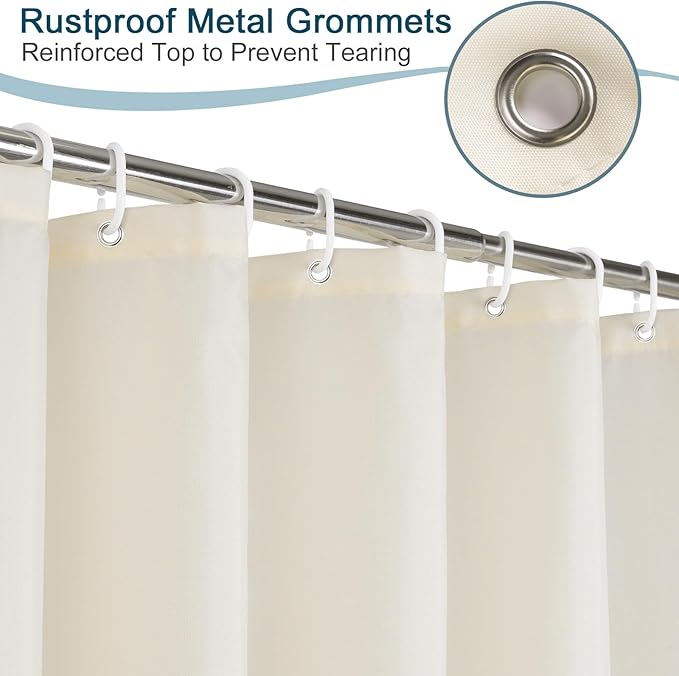 AooHome Extra Long Shower Curtain - Fabric Shower Curtain Liner with Hooks for Hotel, Weigthed Hem, Water Repellent, 72 x 84 Inch, Beige