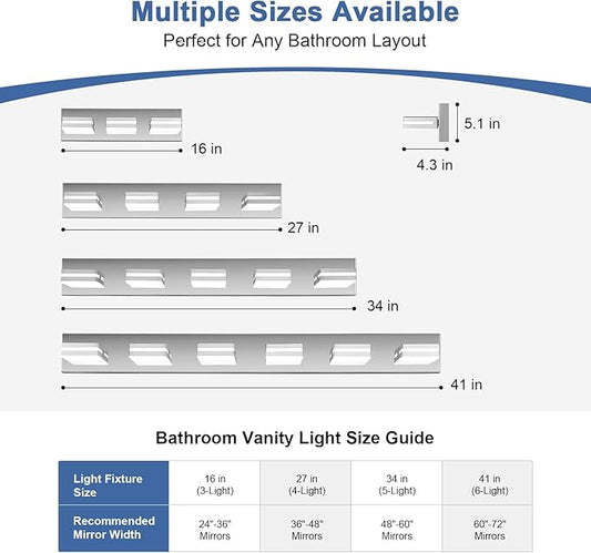 Modern LED Bathroom Lights Fixtures 6-Light,Stainless Steel Chrome Acrylic Wall Lighting,Vanity Lights for Bathroom Over Mirror 6000k 41in