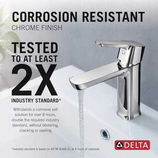 Delta Modern Chrome Bathroom Faucet 1 Hole, Single Hole Bathroom Sink Faucet for Vanity, Push-Pop Drain Assembly, Chrome 581LF-GPM-PP