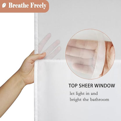 UFRIDAY White Shower Curtain with Light Filtering Window, Stall Size Fabric Shower Curtain Liner, 48 x 72 Inch