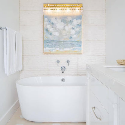 TOCHIC Bathroom Vanity Light with Natural Capiz Shell Shade, Brushed Gold Coastal 4 Lights Vanity Light, Modern Wall Mount Lighting Fixture for Mirror Cabinets, Powder Room, Bedroom Living Room 30” W