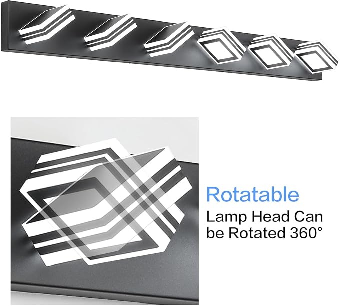 SOLFART Modern LED Dimmable Bathroom Light Fixtures Over Mirror Led Vanity Lights Modern Black LED 6 Light Vanity Light