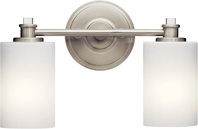 Kichler Joelson 14" 2 Light Vanity Light with Satin Etched Cased Opal and Clear Glass Accent Glass in Brushed Nickel