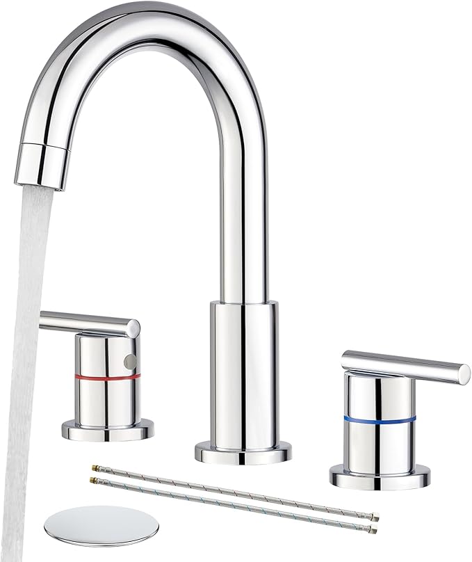 Faustina Chrome Bathroom Faucet,8 Inch Widespread Bathroom Faucets for Sink 3 Hole/Double-Handle 4 Inch 8 Inch Bathroom Faucet with Drain Assembly Stainless Steel Vanity Faucet Basin Mixer Tap