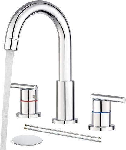 Faustina Chrome Bathroom Faucet,8 Inch Widespread Bathroom Faucets for Sink 3 Hole/Double-Handle 4 Inch 8 Inch Bathroom Faucet with Drain Assembly Stainless Steel Vanity Faucet Basin Mixer Tap