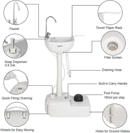 VINGLI Upgraded Portable Sink and Toilet Combo| Self-contained 5 Gal Hand Washing Station & 5.3 Gal Flushing Toilet, Perfect for Camping/RV/Boat/Road Tripper/Camper, Detachable & Lightweight