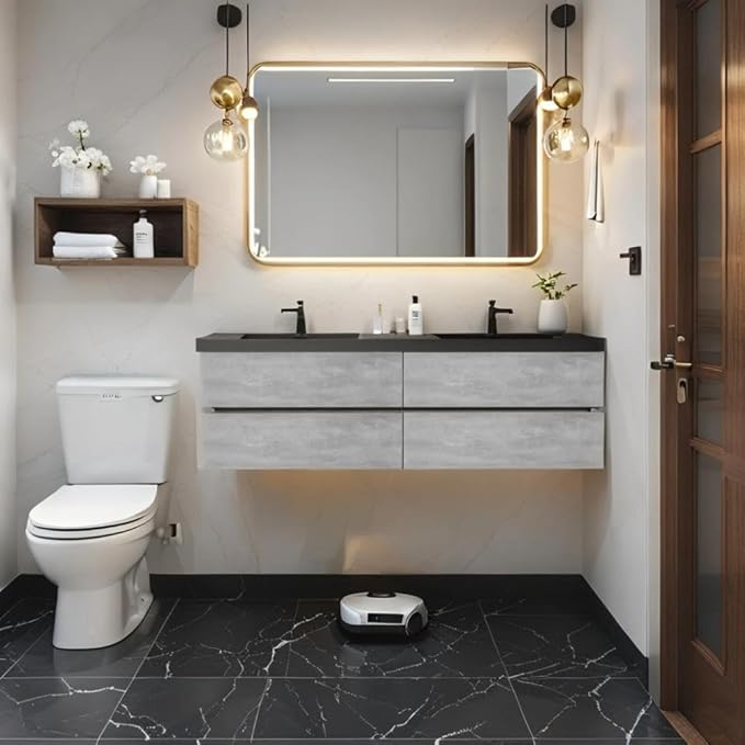 Floating Vanity Bathroom, 72 Inch Bathroom Vanity with Sink, Wall Mounted Double Sink Bathroom Vanity, Soft Closed 2 Drawers, Integrated Sink (Dark Birch)