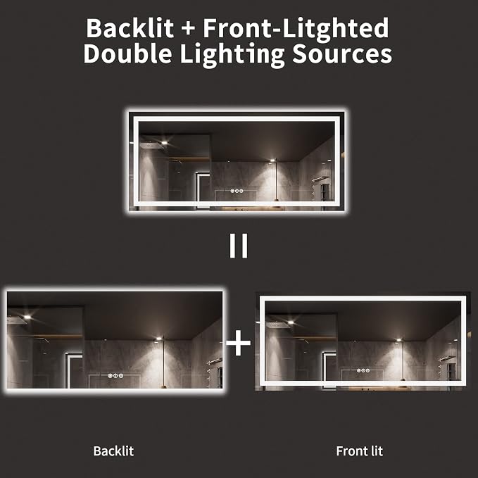 LOAAO 77X36 LED Bathroom Mirror with Lights, UL Listed | Anti-Fog, Dimmable, 3 Color Temperature, Backlit + Front Lit, Memory Function, Tempered Glass