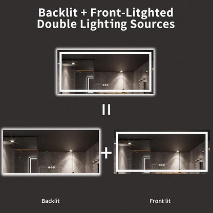 LOAAO 77X36 LED Bathroom Mirror with Lights, UL Listed | Anti-Fog, Dimmable, 3 Color Temperature, Backlit + Front Lit, Memory Function, Tempered Glass
