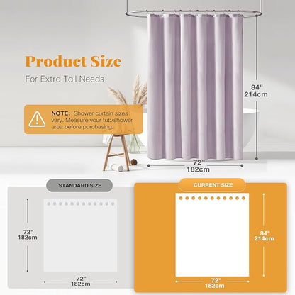 BTTN Extra Long Shower Curtain - 72x84 Inch Long Linen Textured Heavy Duty Fabric Shower Curtain Set with 12 Plastic Hooks, Tall Luxury Simple Waterproof Cloth Shower Curtains for Bathroom - Lavender