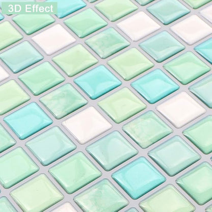 HyFanStr Peel and Stick Backsplash 3D Mosaic Tile Stickers Wall Sticker Home Decor for Kitchen Bathroom Pack of 4 (9.29"x9.29", Light Green)