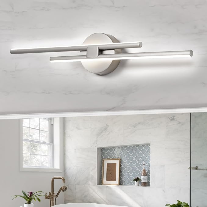 EDISLIVE Dimmable Modern LED Vanity Light Fixtures Bathroom Vanity Wall Lighting, 23.6 in Mirror Vanity Lighting Fixtures for Bathroom Bedroom Makeup Living Room, Nickel