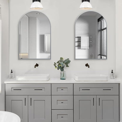 Silver Arched Mirror 24x32in, Metal Framed Bathroom Vanity Wall | Tempered Glass, Shatter Proof, Living Room Bedroom Entryway, Modern Elegant Design