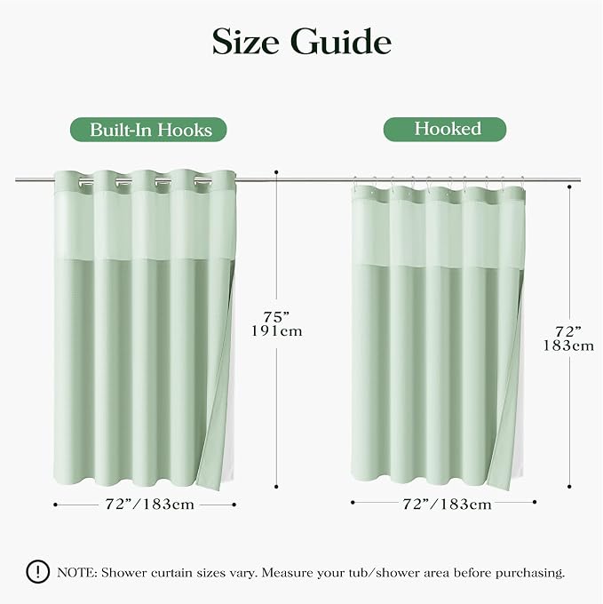 Mint Green Hook Free Waffle Shower Curtain & Snap-in Liner,72x75 | Less Time to install, 3 in 1 Fabric Shower Curtain and Liner Set with Magnets, Mesh Top Window, Shower Curtains for Bathroom