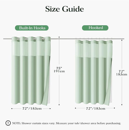 Mint Green Hook Free Waffle Shower Curtain & Snap-in Liner,72x75 | Less Time to install, 3 in 1 Fabric Shower Curtain and Liner Set with Magnets, Mesh Top Window, Shower Curtains for Bathroom