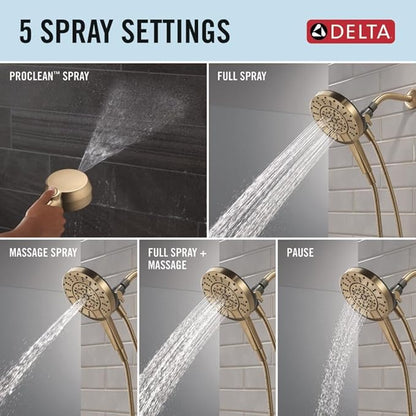 Delta 5-Setting In2ition 2-in-1 Dual Shower Head with Handheld High Pressure ProClean Spray, Brushed Gold Detachable Shower Head with Hose, 1.75 GPM Flow Rate, Champagne Bronze 75548CZ