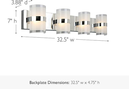 Design House Haswell Vanity Light, 4-Light Integrated LED Bathroom Fixture, Acrylic Frosted Shade, Polished Chrome, Modern Wall Lighting, 7 in H x 32.5 in L x 3.88 in W