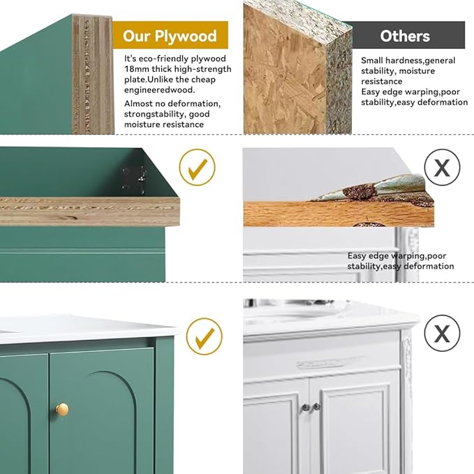 LZ LEISURE ZONE 48" Bathroom Vanity with Ceramic Sink Combo, Abundant Cabinet -4 Soft Close Doors and 2 Drawers, Green