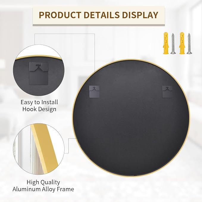 BEAUTYPEAK 40 Inch Round Mirror, Metal Frame Circle Mirror, Gold | Wall Mounted for Entryway, Bathroom, Vanity, Living Room