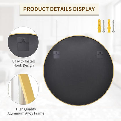 BEAUTYPEAK 40 Inch Round Mirror, Metal Frame Circle Mirror, Gold | Wall Mounted for Entryway, Bathroom, Vanity, Living Room