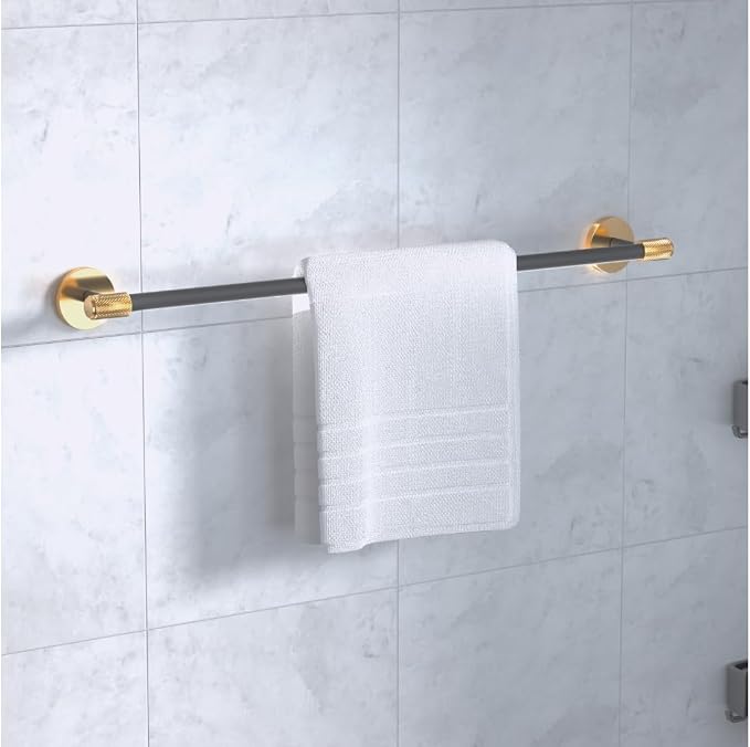 SENMY Luxury Shiny Gold Knurled Matte Black PVD Finish, Solid Brass Construction, Towel Bar 24 Inch, Rustproof, Heavy Duty, Towel Holder Rack Corrosion-Proof Wall Mount Bathroom Accessories