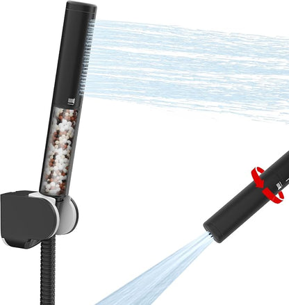BESy Brass 2 In 1 Function Filtered Dark Black Handheld Shower Head for Hard Water Shower Wand High Pressure Showerhead Black Hand Shower Sprayer with Hose Bracket