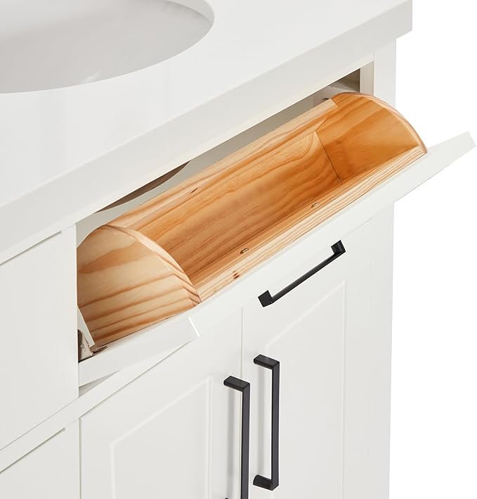 ARIEL Hepburn 66-inch Bathroom Vanity with Sink,Solid Wood, 1.5-inch Pure White Quartz Countertop & Backsplash, Double Oval Porcelain Sink, 4 Soft Closing Doors, 6 Dovetail Drawers, White