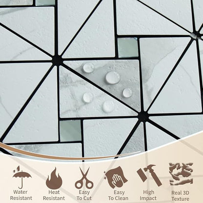 DICOFUN White Marble Look Peel and Stick Backsplash Tile, Mixed Glass Self-Adhesive Mosaic Tiles, Stainless Steel Stick on Wall Tiles for Kitchen and Bathroom Backspalsh, Mirror Décor, 10