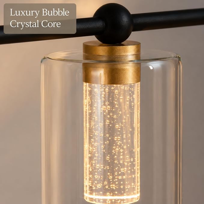 Black and Gold Vanity Light with 3 Color Modes, Eye Protection LED Bathroom Light Fixtures, Dimmable Modern Wall Light Over Mirror with Clear Glass Shade (Black & Gold, 6-Light)