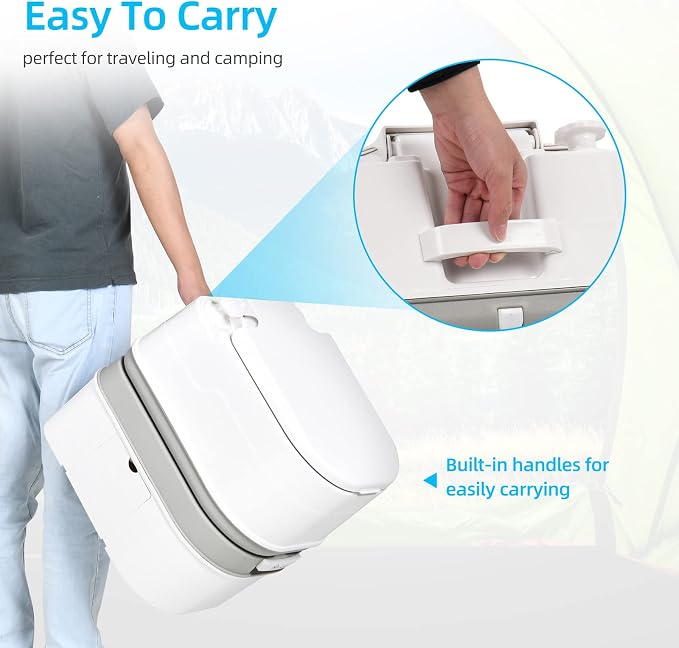 YITAHOME Portable Toilet 6.34 Gallon Camping Porta Potty with Paper | Leak-Proof Outdoor RV Porta Potty with Level Indicator, Rotating Spout, for Boating, Hiking, Trips, White