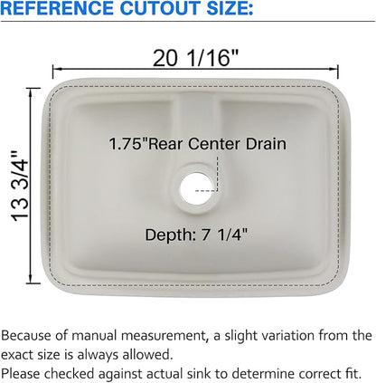 Enbol 22" x 15" Drop in Bathroom Sink White Rectangle Ceramic Sink Semi Recessed Vessel Sink Bathroom with Overflow O2215