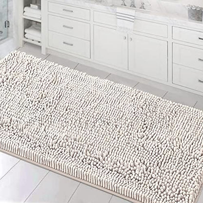 H.VERSAILTEX Bathroom Rugs Bath Mats Non Slip Chenille Bathroom Runner Rug 24x47 Extra Soft and Absorbent Shaggy Rugs Washable Dry Fast Plush Area Carpet Mats for Bath Room, Tub - Ivory