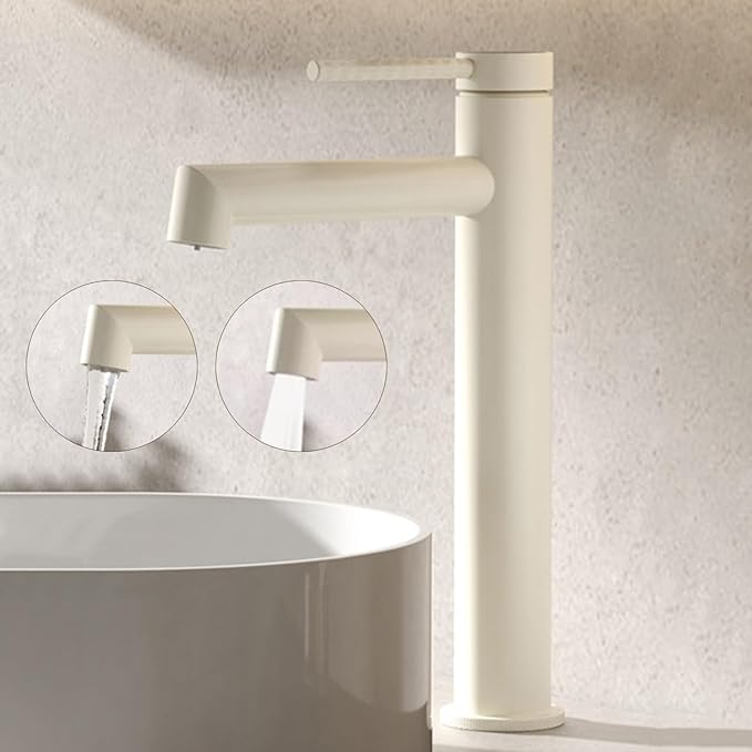 BiaoTeng One Hole Bathroom Faucet White High 2 Function Hot and Cold Brass Bathroom Faucet 1 Hole Single Handle