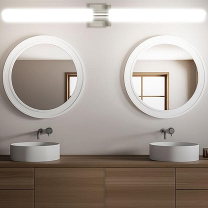 LUXRITE LED Bathroom Vanity Light Fixtures 48 Inch Brushed Nickel 5 CCT 2700K-5000K Selectable Over Mirror Vanity Lights Modern Wall Light Bar 38W 3000 Lumens CRI 90 Dimmable Damp Rated ETL Listed