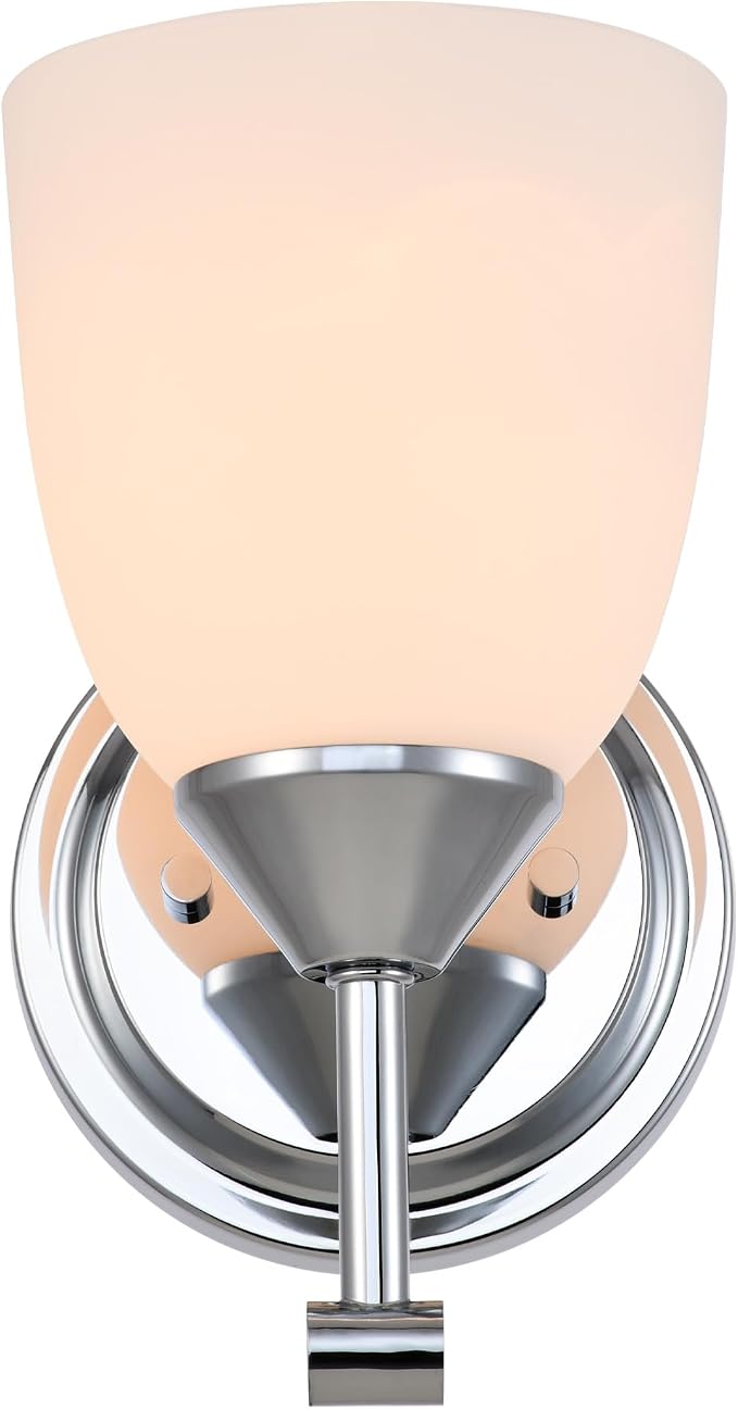 Traditional 1-Light Indoor Chrome Wall Sconce with Frosted Glass Bathroom Bedroom Hallway, 9.6" H x 5.5" W, Chrome
