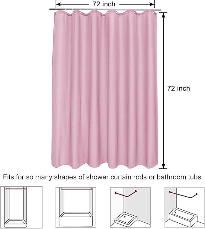 EurCross Pink Fabric Shower Curtain Liner 72 x 72 inches with Hooks, Water Resistant Chic Girlish Bathroom Décor for Bathroom Hotel Quality