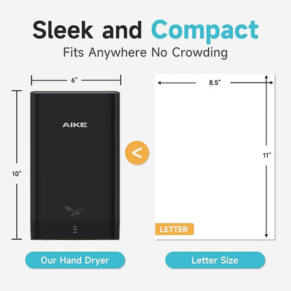 AIKE Compact Hand Dryer for Bathroom, ABS Polycarbonate 110V Black,AK2822 | High Speed Slim Blade Hand Dryer,Plug-in Easy Install and Compact Design,Smart Warm for Home Bathroom,No Paper Waste and Cost