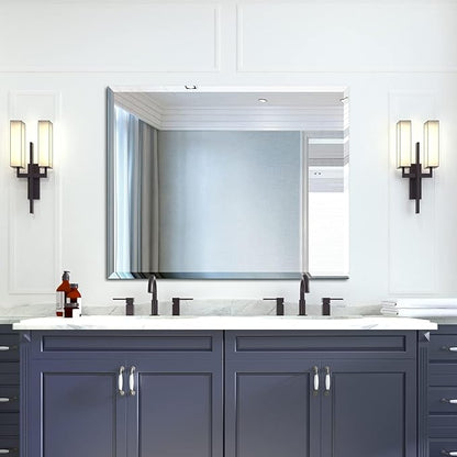 Mirrorons Beveled Mirror, Bathroom Mirrors for Wall 40" x 32", Frameless Rectangle Bathroom Mirror with Beveled Edge, Hangs Horizontally or Vertically, Upgraded Packing