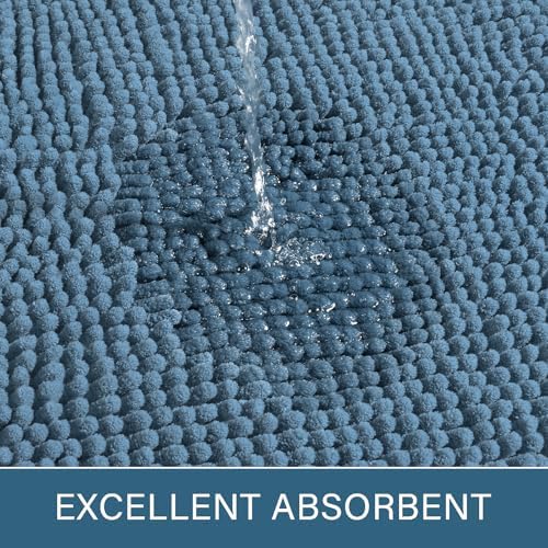 LOCHAS Luxury Bathroom Rug Shaggy Bath Mat 24 x 70 Inch, Denim Blue