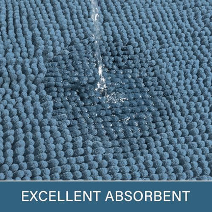 LOCHAS Luxury Bathroom Rug Shaggy Bath Mat 24 x 60 Inch, Denim Blue