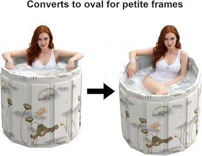 Portable Bathtub for Adult, Foldable Soaking Bathtub for Hot SPA&Ice Bath, Foldable Small Bathtub collapsible bathtub for Bathing, 6-layer Insulated portable tub,Space-Saving (Lotus, 25.9X31.5 IN)