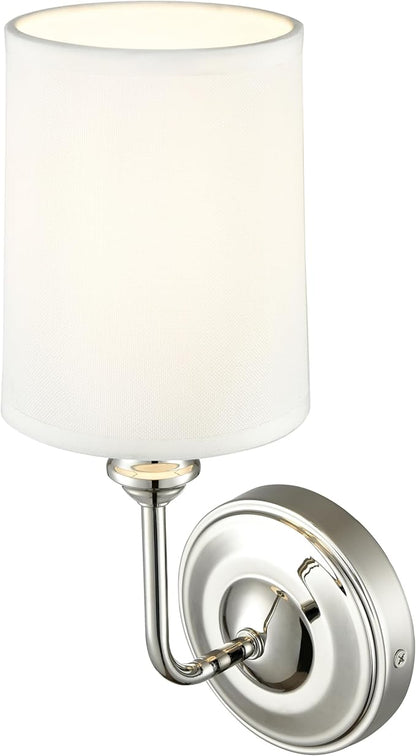 ML Lighting | Leena Collection | 99801-PN | Indoor 1 Light Wall Sconce in Polished Nickel with White Fabric Shade | Elegant and Versatile Design for Any Bathroom