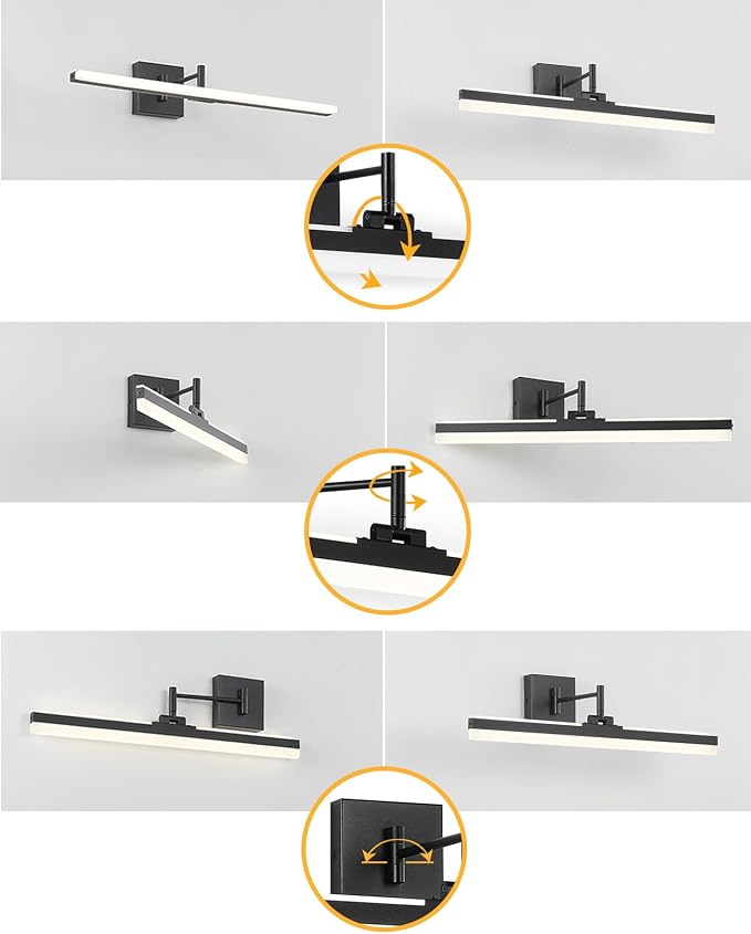 Modern LED Vanity Light Fixture,Metal Black 23.6‘’ 5CCT DimmableAdjustable & Rotatable Bathroom Light Fixture Above Mirror, Wall Sconce