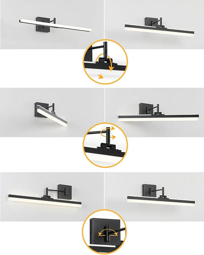 Modern LED Vanity Light Fixture,Metal Black 23.6‘’ 5CCT DimmableAdjustable & Rotatable Bathroom Light Fixture Above Mirror, Wall Sconce