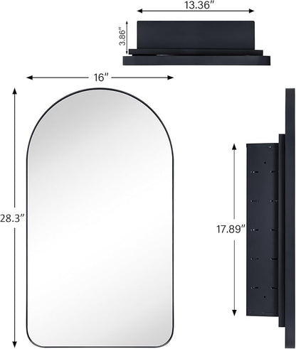 Chrome Arched Recessed Bathroom Medicine Cabinet with Mirror Stainless Steel Metal Framed Rectangular Bathroom Cabinet with Mirror 16x28.3''