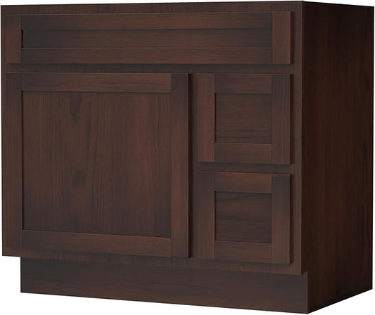 Vanity Art 36 Inch Single Shutter Door Bathroom Vanity Base Cabinet with 2 Functioning Shaker Drawers, Strudy Floor Mount Storage Cabinet Organizer for Bedroom, Living Room, Kitchen, VA4036-2R-B